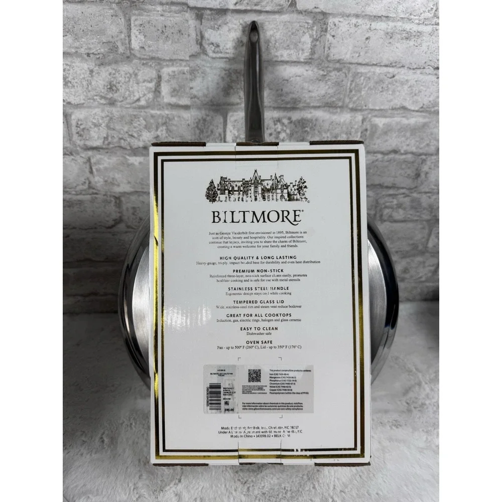 New Biltmore Stainless‎ Steel Non-Stick Saute Pan With Lid 5 Qt Tri-Ply Base